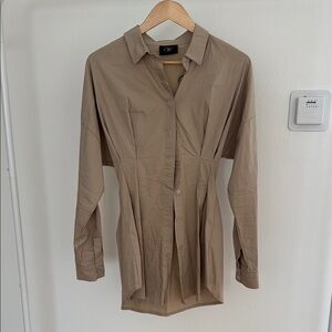 Tan Button-Up Shirt Dress